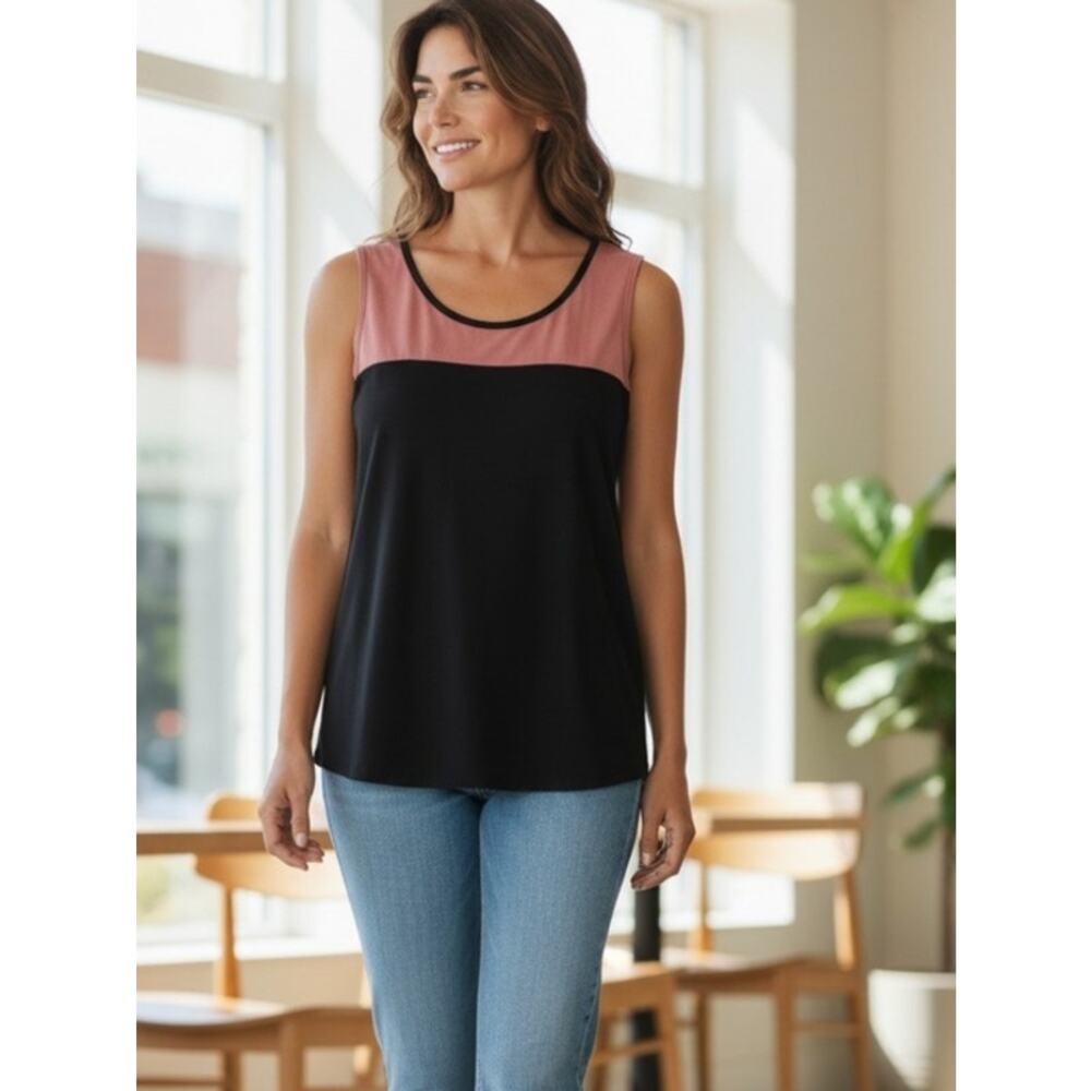VNT Carol Rose Sleeveless Blouse Top Women's Size M Dusty Rose Black COLORBLOCK